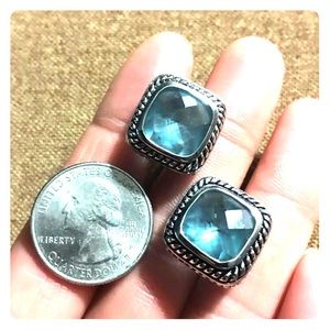 Nat Aquamarine/92.5 designer earrings•Omega backs